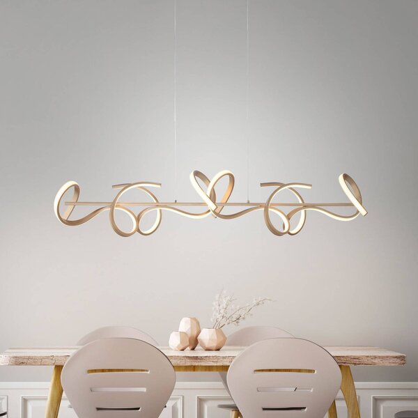 JUST LIGHT. GmbH LED függőlámpa Curls, sárgaréz, fém, 99 cm hosszú, fényerőszabályzóval, dimmelhető, Bronz / antik sárgaréz, Nappali / Étkező, Alumínium, Modern