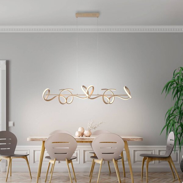 JUST LIGHT. GmbH LED függőlámpa Curls, sárgaréz, fém, 99 cm hosszú, fényerőszabályzóval, dimmelhető, Bronz / antik sárgaréz, Nappali / Étkező, Alumínium, Modern