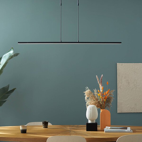 Steinhauer LED-es függőlámpa Zelena, fekete, hossza 122cm, fém, CCT, dimmelhető, Fekete, Nappali / Étkező, fém, Modern