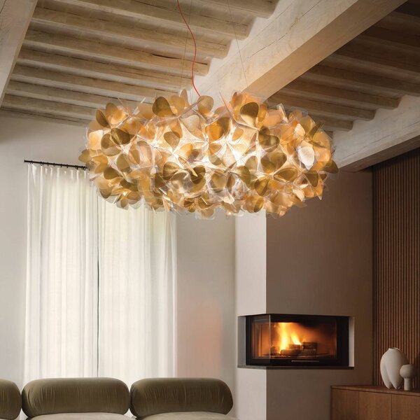 Slamp Clizia MAMA NON lógó világítás, Ø78cm, arany/piros, dimmelhető, Sárgaréz / arany, Nappali / Étkező, Műanyag, Dizájn