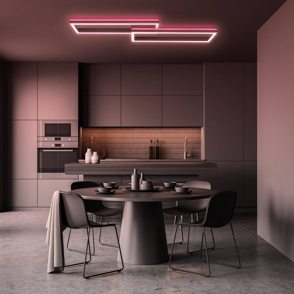 Briloner LED mennyezeti lámpa Frame 2 izzós RGBW háttérvilágítás 119,5 cm, dimmelhető, Fekete, Nappali / Étkező, fém, Modern