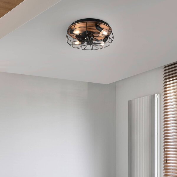 Reality Leuchten Mennyezeti ventilátor Trondheim, remote, 4xE27, fa, Fekete, Nappali / Étkező, fém, Modern