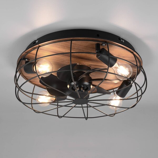 Reality Leuchten Mennyezeti ventilátor Trondheim, remote, 4xE27, fa, Fekete, Nappali / Étkező, fém, Modern