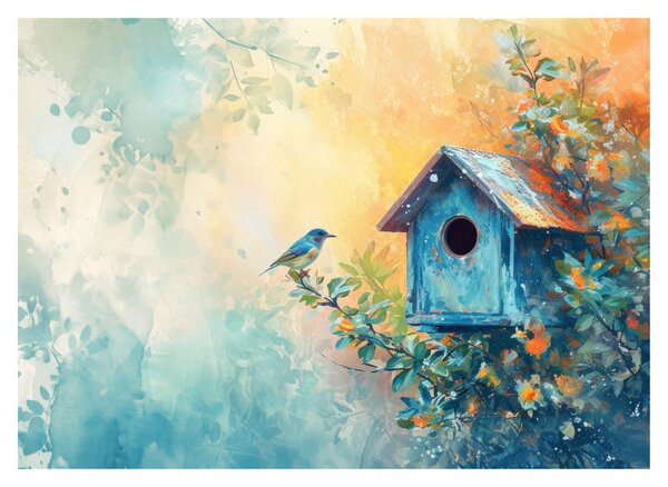 Üveg kép - Madárház, akvarell (70x50 cm)