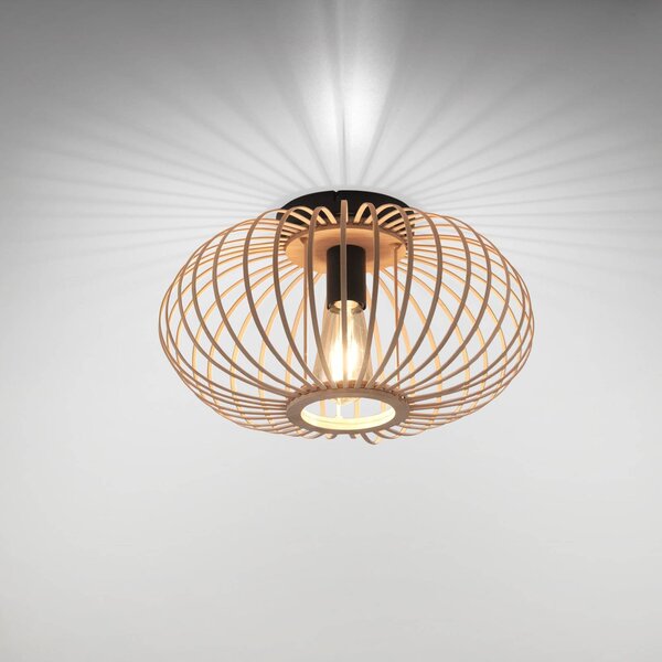 JUST LIGHT. GmbH Mosómedve mennyezeti lámpa fából, vékony merevítőkkel, Ø 40cm, dimmelhető, Világos fa, Nappali / Étkező, Fa