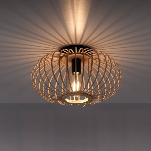 JUST LIGHT. GmbH Mosómedve mennyezeti lámpa fából, vékony merevítőkkel, Ø 40cm, dimmelhető, Világos fa, Nappali / Étkező, Fa
