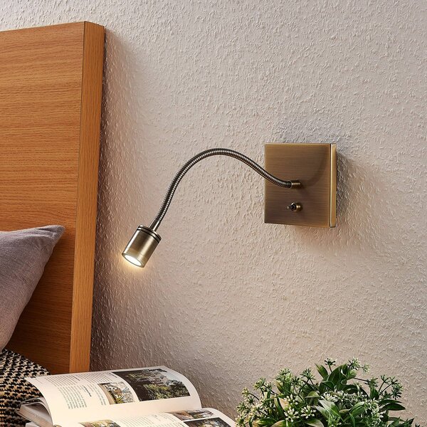 Lindby LED fali lámpa Mayar, 2, sárgaréz, olvasólámpa, 11 cm, Bronz / antik sárgaréz, Hálószoba, fém, Modern