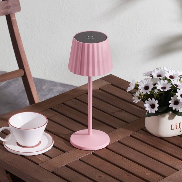 Lindby LED tölthető asztali világítás Esali, rózsaszín, fém, IP54, dimmelhető, Lila / pink / rózsaszín, Nappali / Étkező, Alumínium, Modern