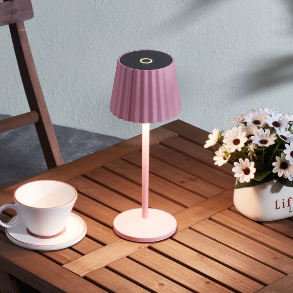 Lindby LED tölthető asztali világítás Esali, rózsaszín, fém, IP54, dimmelhető, Lila / pink / rózsaszín, Nappali / Étkező, Alumínium, Modern