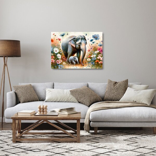 Üveg kép - Elefánt mama, akvarell (70x50 cm)