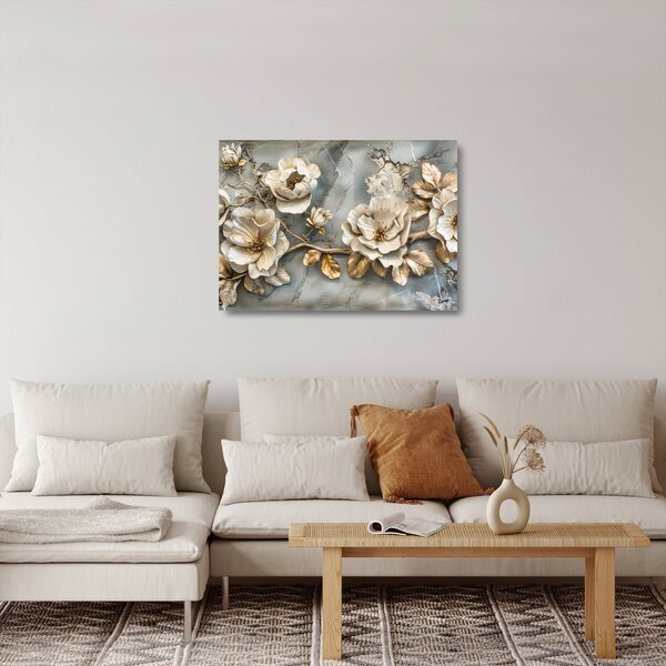 Üveg kép - Márvány háttér virágokkal (70x50 cm)