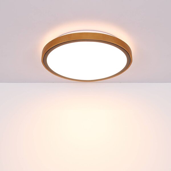 Globo Bruno LED mennyezeti lámpa fa kerettel CCT Ø 30 cm, Világos fa, Nappali / Étkező, Fa