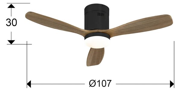 Schuller Valencia LED mennyezeti ventilátor Siroco Mini, DC, csendes, fekete/diófa, dimmelhető, Sötét fa, Nappali / Étkező, Fa, Modern