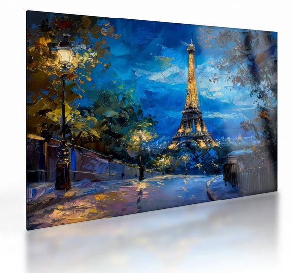 Üveg kép - Olajfestmény az Eiffel-toronyról (70x50 cm)
