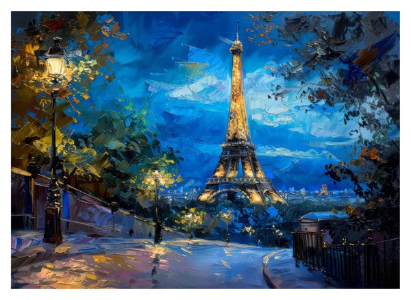 Üveg kép - Olajfestmény az Eiffel-toronyról (70x50 cm)