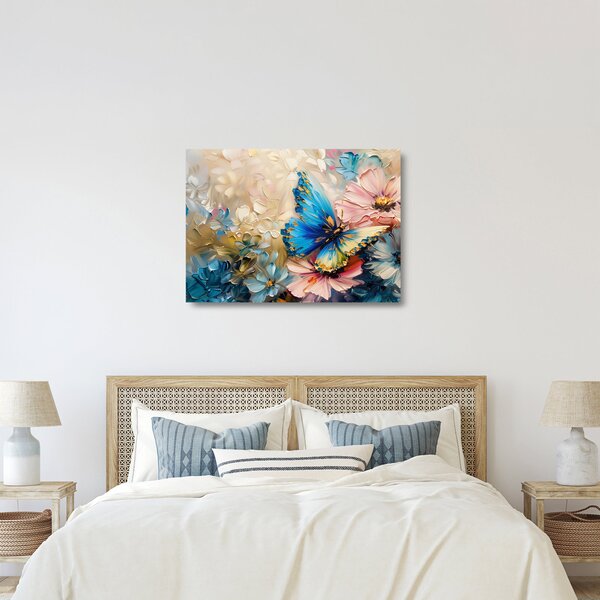 Üveg kép - Virágok és pillangók festése (70x50 cm)