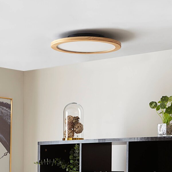 Lucande LED mennyezeti lámpa Joren, Ø 38 cm, fa, CCT, távirányítós, dimmelhető, Világos fa, Nappali / Étkező, Fa, Vidéki otthon / Rusztikus