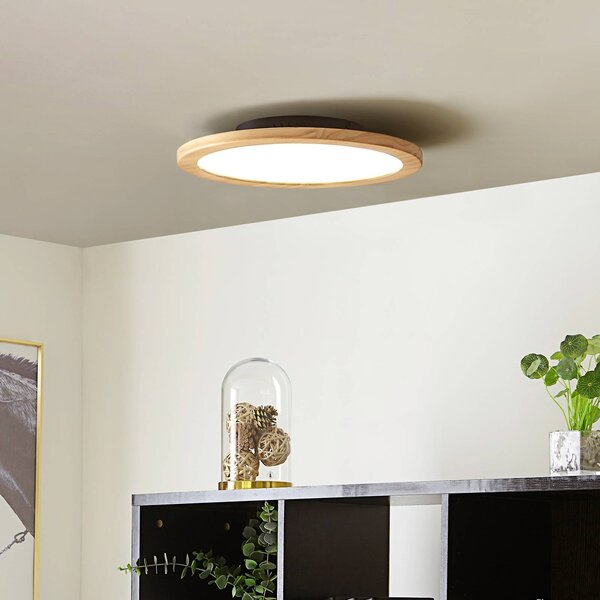 Lucande LED mennyezeti lámpa Joren, Ø 38 cm, fa, CCT, távirányítós, dimmelhető, Világos fa, Nappali / Étkező, Fa, Vidéki otthon / Rusztikus