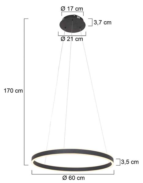 Steinhauer LED lógó világítás Ringlux, Ø 60 cm 2 izzós fekete, dimmelhető, Fekete, Nappali / Étkező, fém, Modern