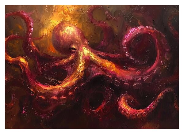 Üveg kép - Polip, olajfestmény (70x50 cm)