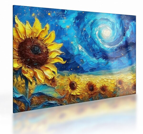 Üveg kép - Festés napraforgó (70x50 cm)