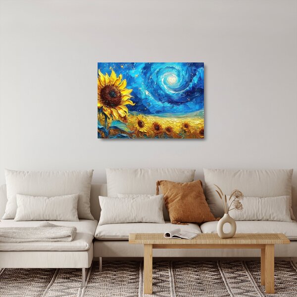 Üveg kép - Festés napraforgó (70x50 cm)