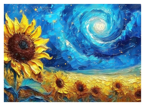 Üveg kép - Festés napraforgó (70x50 cm)