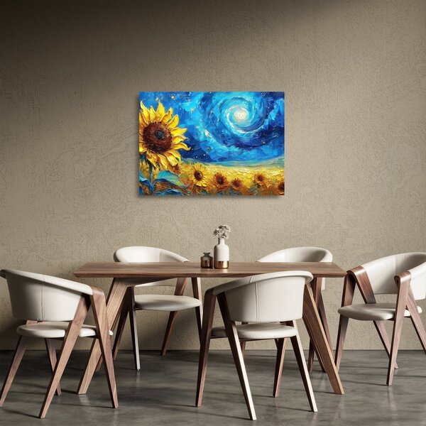 Üveg kép - Festés napraforgó (70x50 cm)