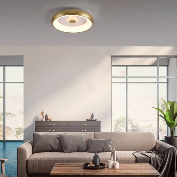 JUST LIGHT. GmbH Vertigo LED mennyezeti lámpa, CCT, Ø 46,5 cm, sárgaréz, dimmelhető, Sárgaréz / arany, Nappali / Étkező, fém, Modern