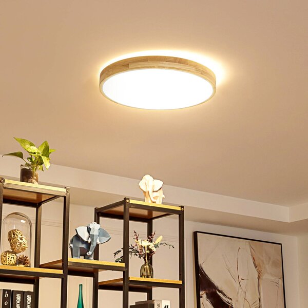 Lindby Smart LED mennyezeti lámpa Innes fa Ø51cm RGB CCT Tuya Tuya, dimmelhető, Világos fa, Nappali / Étkező, Fa, Modern