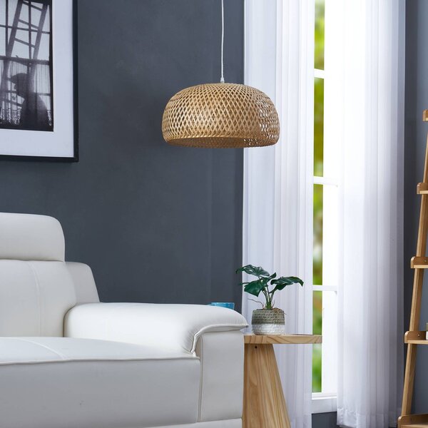 Lindby függőlámpa Jadwiga, Ø 45 cm, bambusz, E27, dimmelhető, Világos fa, Nappali / Étkező, Bambusz, Skandináv