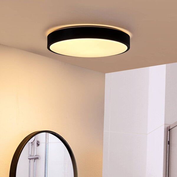 Lindby LED mennyezeti lámpa Medon, Ø 38 cm, fekete, IP44, fém, Fekete, Fürdőszoba, fém, Modern