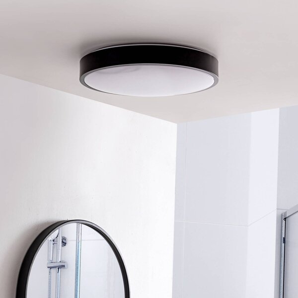 Lindby LED mennyezeti lámpa Medon, Ø 38 cm, fekete, IP44, fém, Fekete, Fürdőszoba, fém, Modern