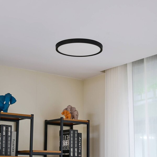 Lindby LED mennyezeti lámpa Pravin, Ø 40 cm, CCT, fekete, Fekete, Nappali / Étkező, Műanyag, Modern