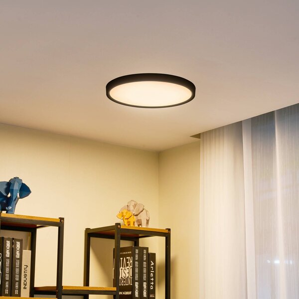 Lindby LED mennyezeti lámpa Pravin, Ø 40 cm, CCT, fekete, Fekete, Nappali / Étkező, Műanyag, Modern