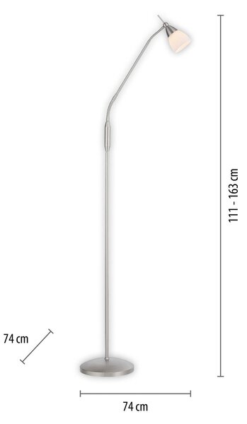 Paul Neuhaus Pino állólámpa, ezüst, 163 cm, fényerőszabályzó, G9, dimmelhető, Alu / szürke / cink, Nappali / Étkező, fém
