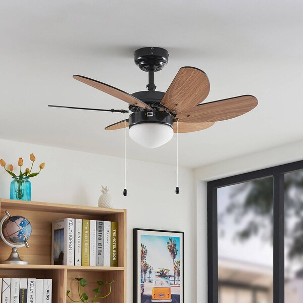 Lindby mennyezeti ventilátor Minja, fekete, csendes, 78 cm, E14, Fekete, Nappali / Étkező, fém, Modern