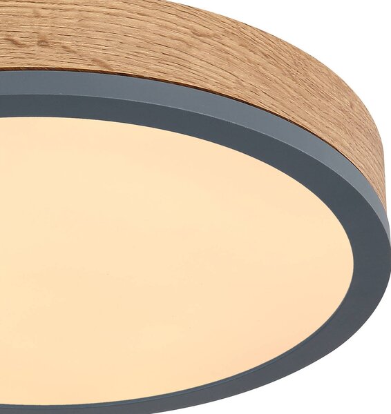 Globo LED mennyezeti lámpa Doro Ø 30 cm sötét fa, grafit, Fekete, Nappali / Étkező, Fa, Modern