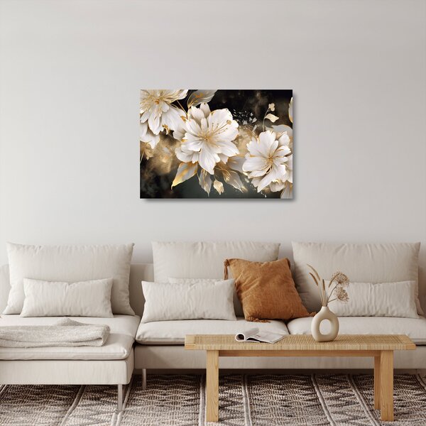 Üveg kép - Virágok aranyban (70x50 cm)