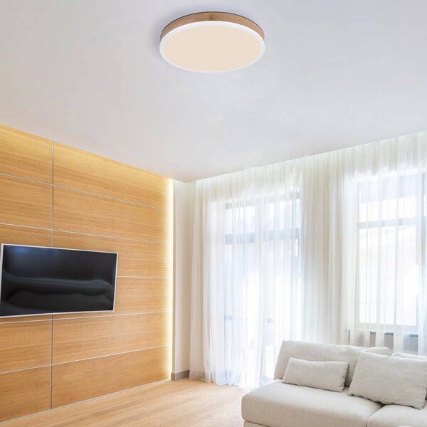 Globo LED mennyezeti lámpa Doro Ø 45 cm fa sötét/fehér, Fehér / opál, Nappali / Étkező, Fa, Modern