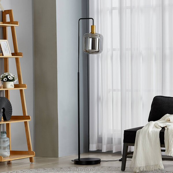 Lindby Nimbora állólámpa, 150 cm, fekete, üveg, fém, Fekete, Nappali / Étkező, fém, Modern