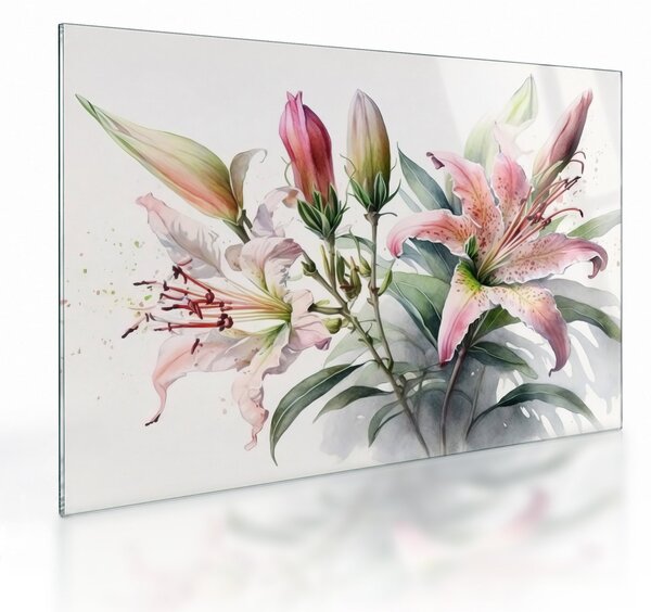 Üveg kép - Liliomok, illusztrációk (70x50 cm)
