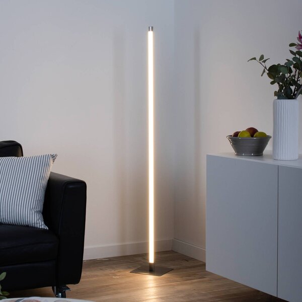 JUST LIGHT. GmbH LED állólámpa Bella, egyenes, négyzet alakú talp, acél, dimmelhető, Alu / szürke / cink, Nappali / Étkező, Alumínium, Modern
