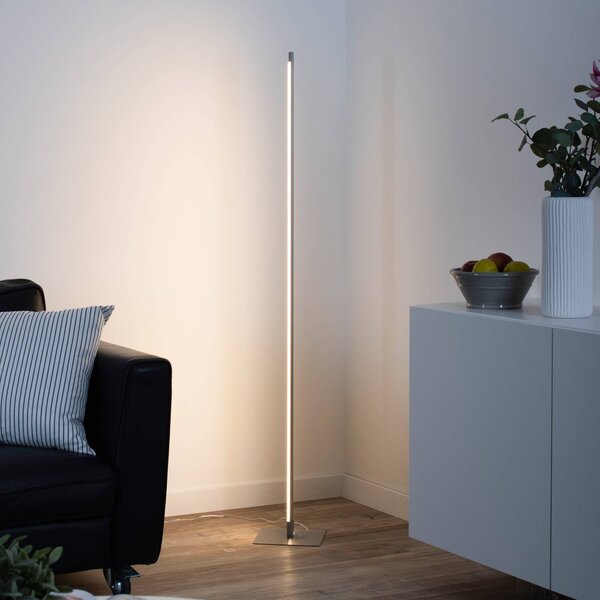 JUST LIGHT. GmbH LED állólámpa Bella, egyenes, négyzet alakú talp, acél, dimmelhető, Alu / szürke / cink, Nappali / Étkező, Alumínium, Modern