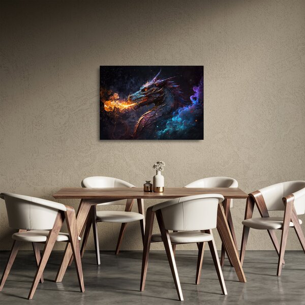 Üveg kép - Lángokat köpködő sárkány (70x50 cm)