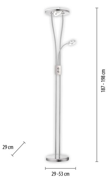 JUST LIGHT. GmbH Helia LED állólámpa olvasólámpával, acél, dimmelhető, Alu / szürke / cink, Nappali / Étkező, fém, Modern