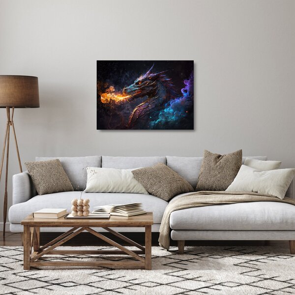Üveg kép - Lángokat köpködő sárkány (70x50 cm)