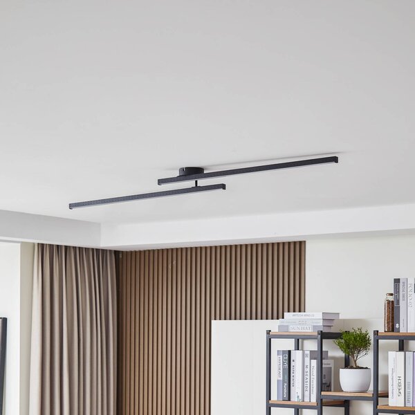 Lindby Aurendor LED mennyezeti lámpa, 135 cm, fekete, fém, Fekete, Nappali / Étkező, Alumínium, Modern