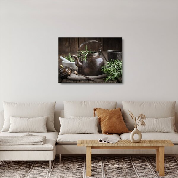 Üveg kép - Teáskanna rozmaringgal (70x50 cm)