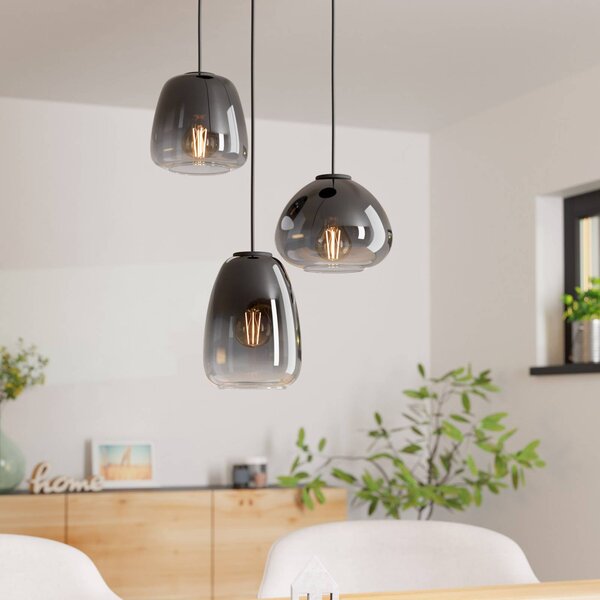 EGLO Aguilares függőlámpa, füstölt üveg, 3 lámpás rondella, dimmelhető, Alu / szürke / cink, Nappali / Étkező, Üveg, Modern